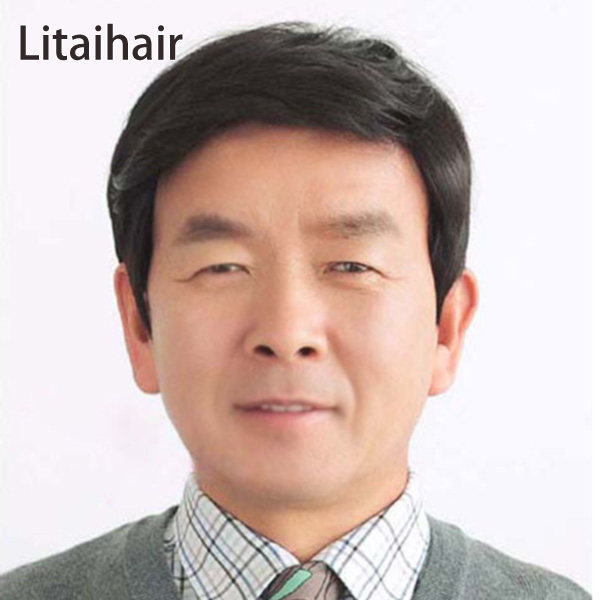 假发男全手织真发男士真人发套中老年男式发型商务透气假发短发