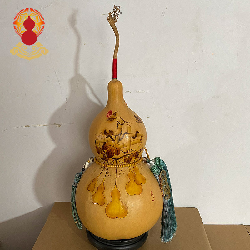 天然特大葫芦摆件烫烙画福禄图雕刻艺术客厅N酒柜乔迁开业装饰礼