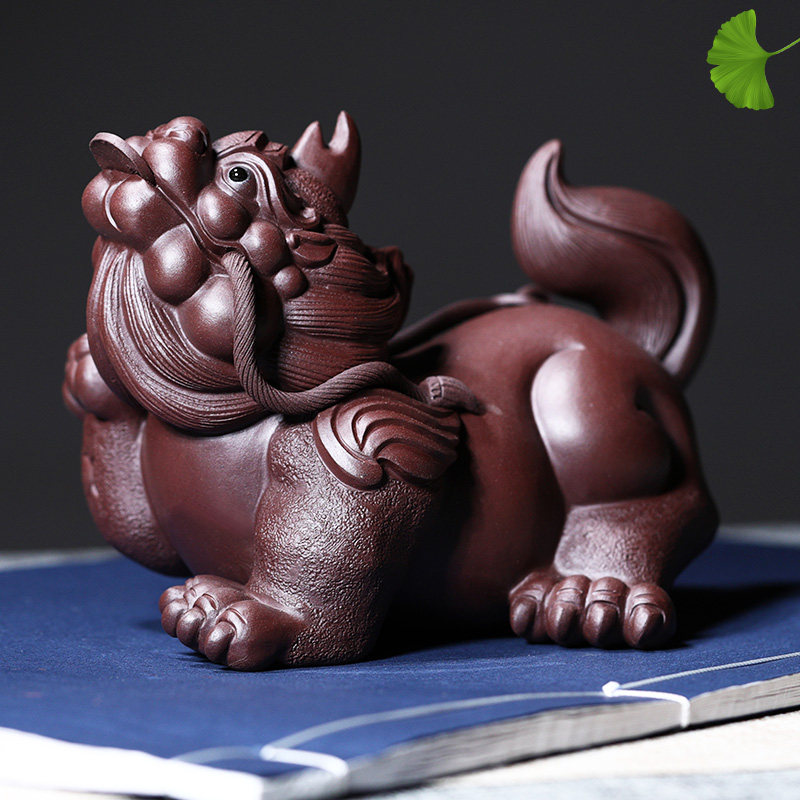紫砂茶宠摆件精品 可养 v 招财貔貅麒麟纯手工茶道茶盘饰品配件