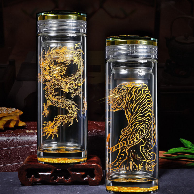 双层玻璃杯子加厚隔热茶水分离泡茶杯男热销定制广告送礼品商务杯