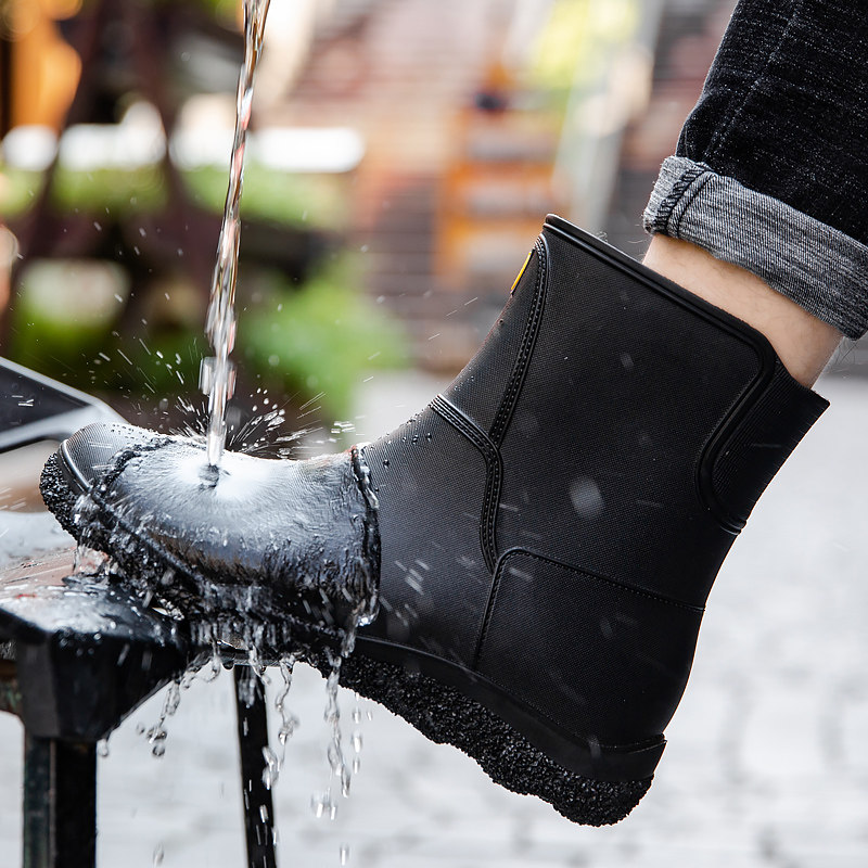 欧美时尚男雨鞋中筒雨靴防滑水鞋短D筒加绒胶鞋厨房洗车钓鱼工作