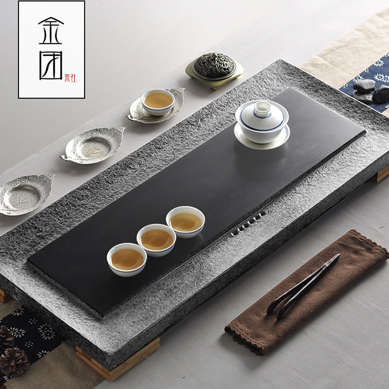 乌金石茶盘大号黑金石茶台茶海竹长方形天然整块小号家用简约定制