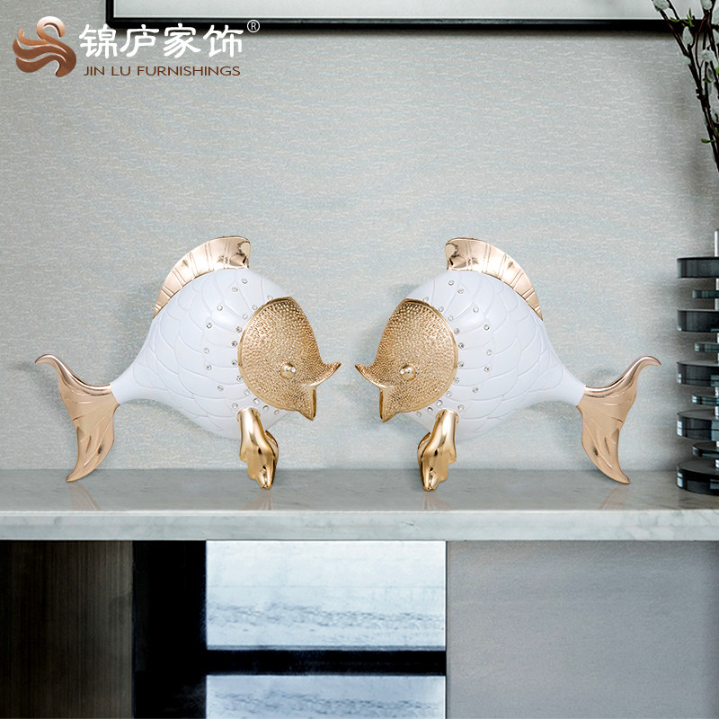 亲吻鱼摆件一对客厅软装饰品办公室桌面摆设情侣结婚礼物新婚礼品