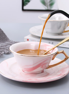 欧式小奢华陶瓷咖啡杯碟创意大理石纹下午茶浓缩轻奢心形杯子套装