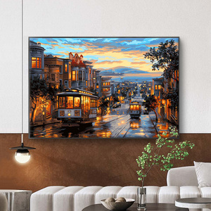 自油自画 数字油画diy 客厅手绘手工填充填色风景油彩画 暮色之城