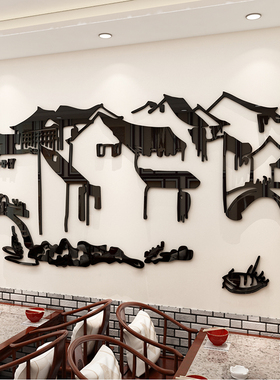 徽派建筑饭店文化墙面装饰品贴画餐饮馆厅农家乐中式火锅包间背景