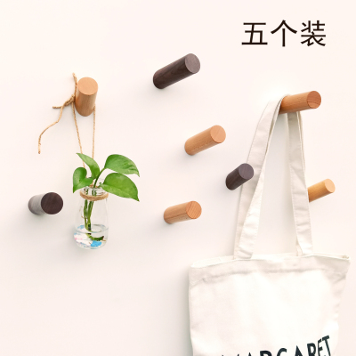 九居里 实木挂钩免打孔墙衣钩壁挂木质玄关入户挂壁欧钩北粘创意