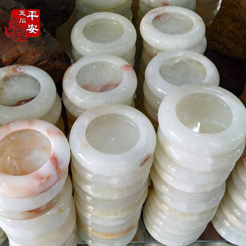 玉石烟灰缸定制手工家用天然石头大理石材烟灰缸客厅中式大号摆件