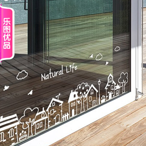 童话小屋橱窗玻璃门贴纸装饰品窗花纸墙贴房子城堡教堂建筑贴画