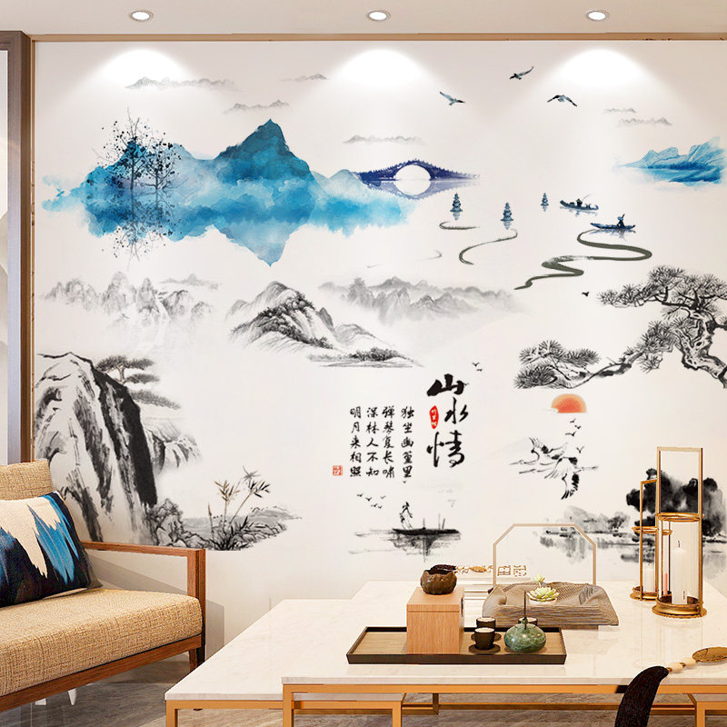 山水风景画墙壁纸贴画墙贴纸客厅电视背景墙装饰墙纸自粘墙画遮丑