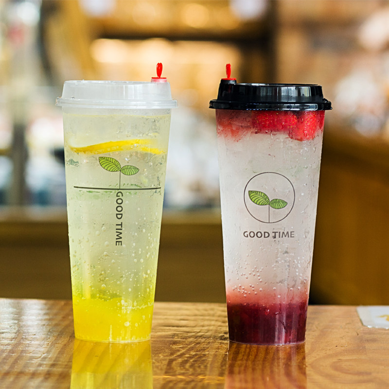叶子一次性高透明注塑杯喜茶塑料奶茶杯500/700ml果汁冷饮打包杯