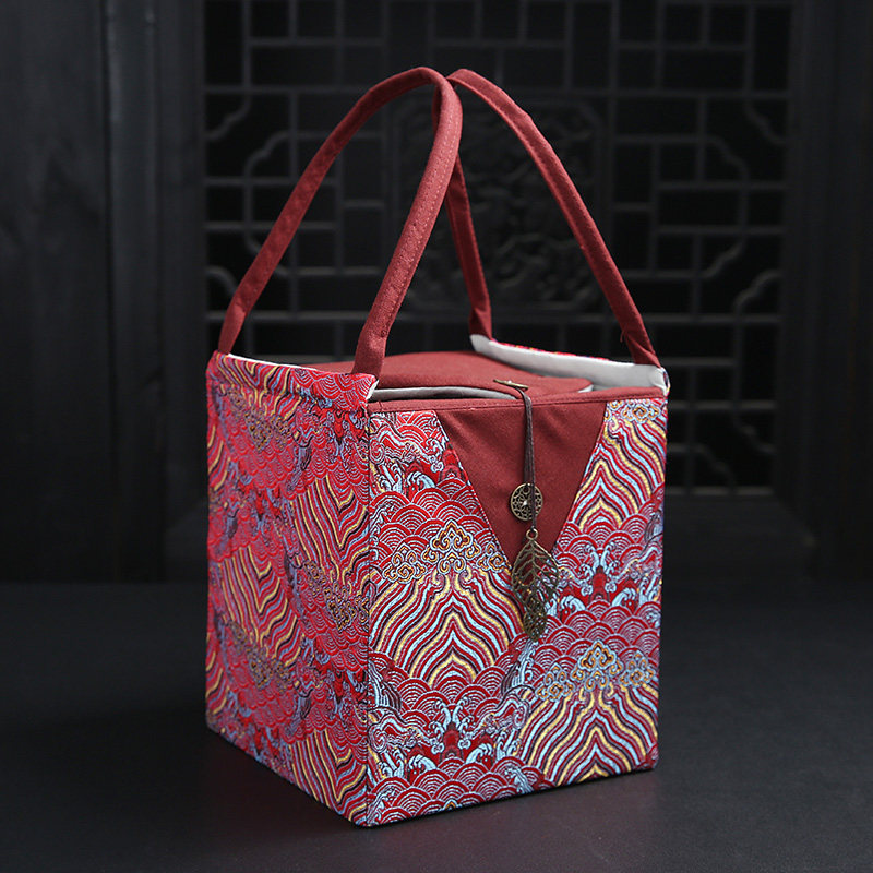 海浪纹茶叶罐布包礼盒单双罐空礼袋大中号陶瓷茶叶罐空礼盒包装袋