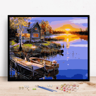 diy数字油画 客厅卧室风景大幅数码填色油彩画手绘装饰画乡村别墅