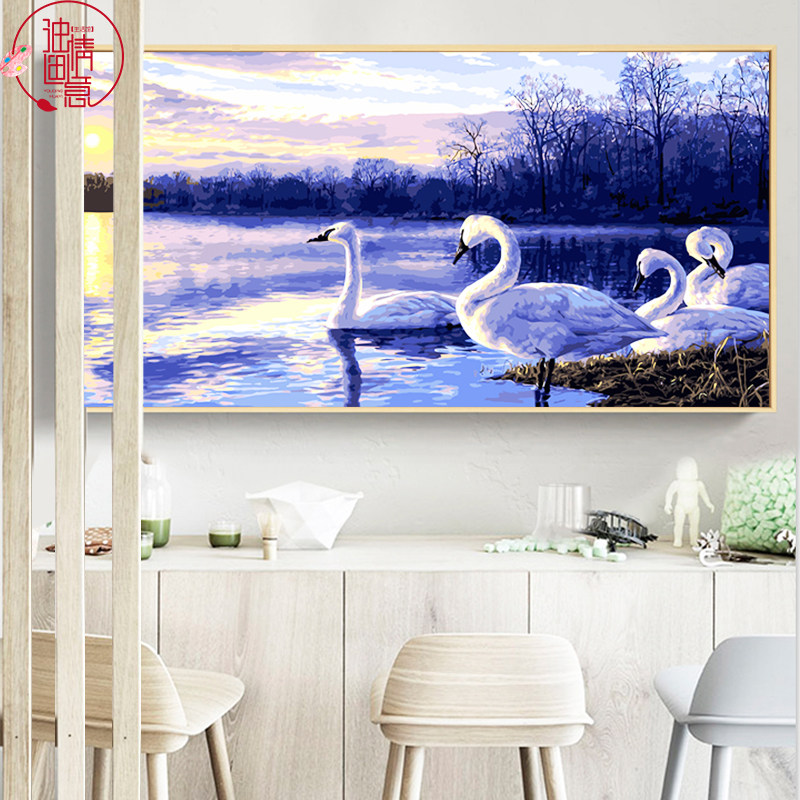 diy数字油彩画客厅风景花卉大幅横版手工自绘填色填充油画装饰画