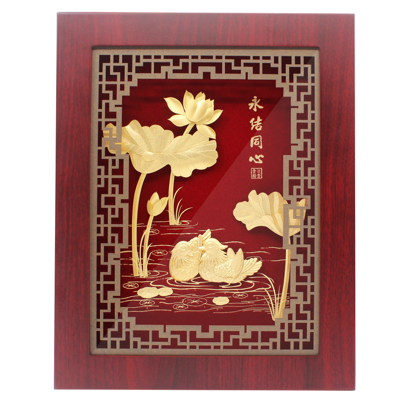 结婚礼物送闺蜜永结同心鸳鸯金箔画实用新婚浪漫婚房卧室个性摆件