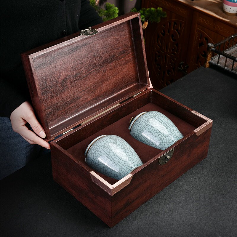 麦辞高档龙珠单丛仿古哥窑茶叶罐陶瓷茶叶包装盒空盒子礼盒装空盒