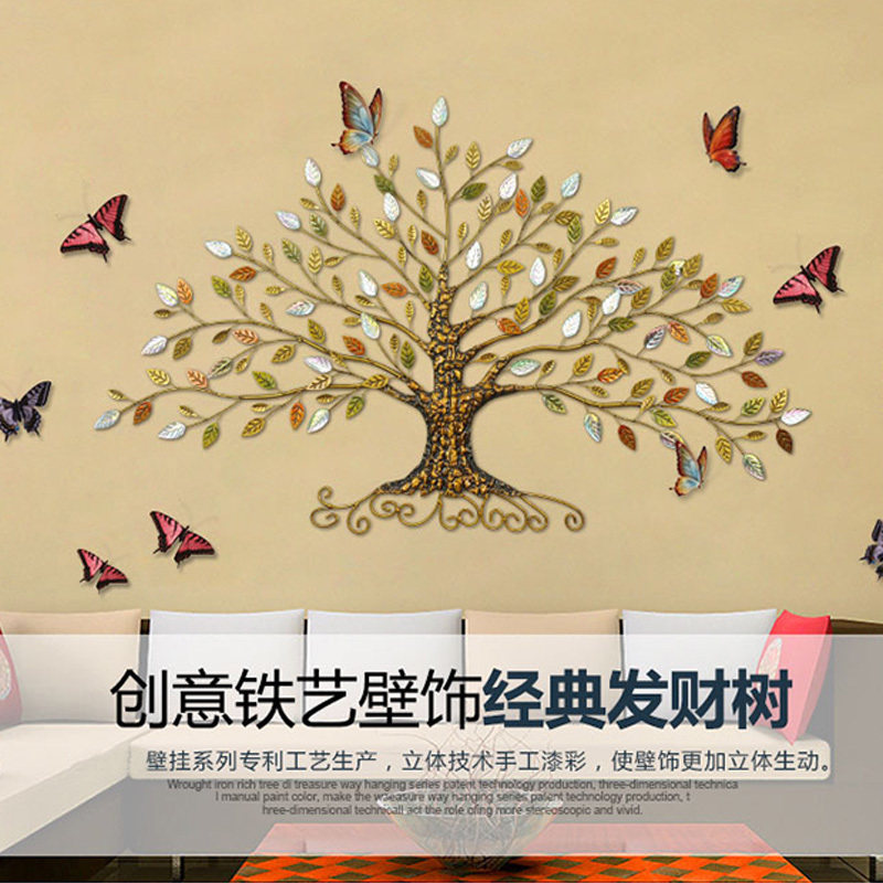 中式铁艺立体壁挂墙饰创意发财树墙面玄关挂件家居客厅墙上装饰品