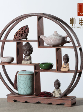 博古架圆形实木中式展示柜隔断简约现代茶具架鸡翅木多宝阁电视柜