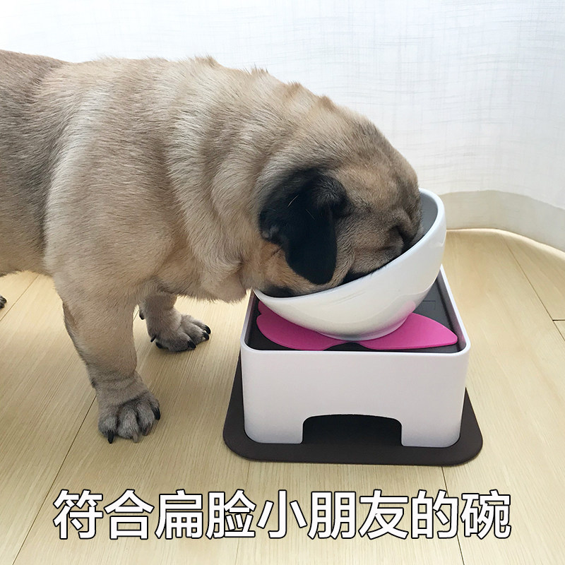 法斗巴哥狗碗 短鼻犬斗牛食盆狗碗陶瓷斜口柯基泰迪宠物餐桌用品