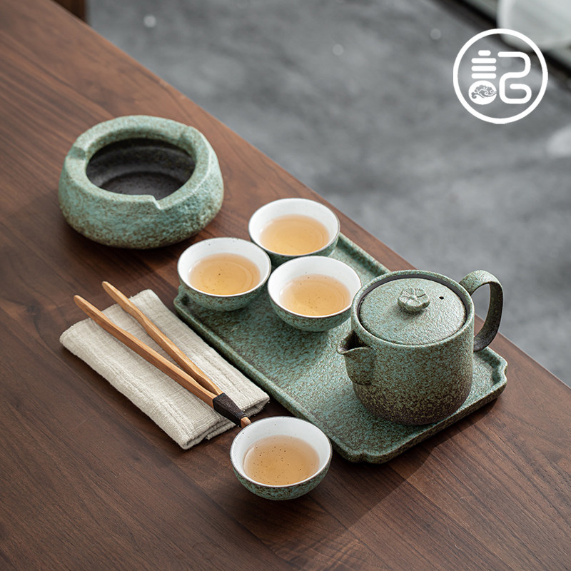 记今朝粗陶一壶四杯茶具套装陶瓷泡茶壶家用办公酒店民宿日式小套