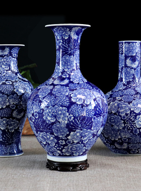 速发青花瓷景德镇陶干器花瓶仿柜摆件客厅插花瓷花赏瓶桌面古台装