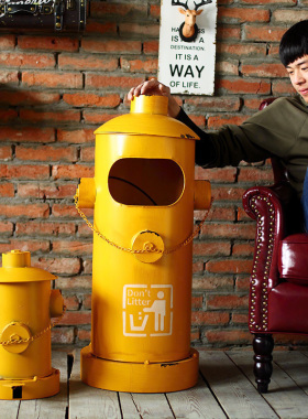 美式创意工业风消防栓户外大垃圾桶家居店铺落地铁艺复古怀旧摆件