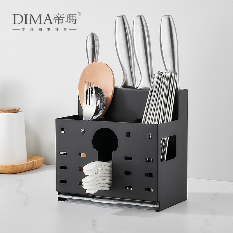 厨房置物架壁挂式免打孔不锈钢收纳架神器菜刀菜板刀架筷子筒一体