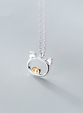 925银小猪项链女韩版简约可爱本命年小猪动物吉祥短款锁骨链