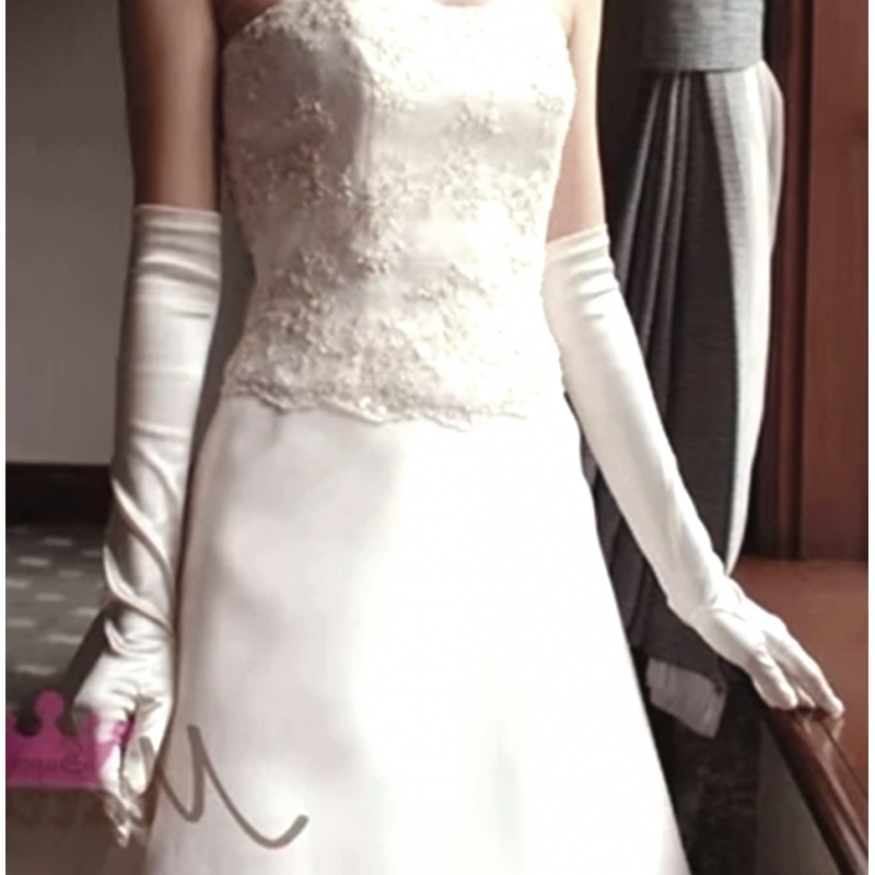 米白色缎面手套超长过肘短款赫本复古新娘珠宝店影.楼婚纱礼服