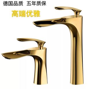 全铜金色面盆水龙头冷热拉丝轻奢浴卫G生间加高黑色白色枪灰色龙