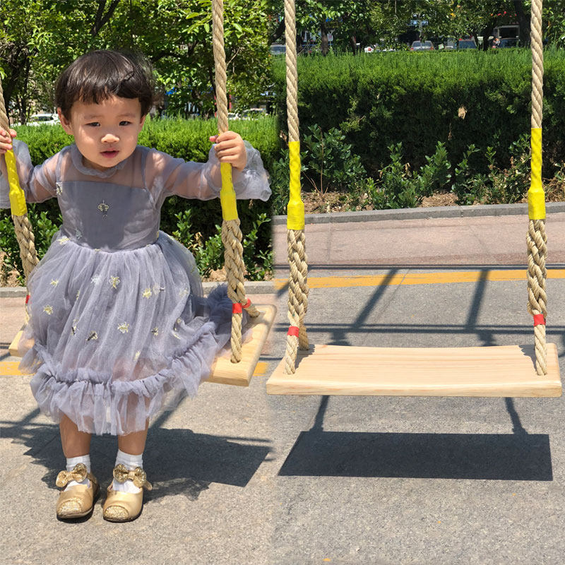 实木儿童秋千户外原木庭院定制秋千成人木制坐板吊椅装饰麻绳秋千