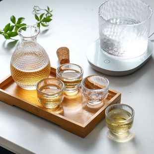 玻璃酒具清酒壶套装 日式 黄酒温酒器烫酒壶家用分酒器锤纹杯白酒杯