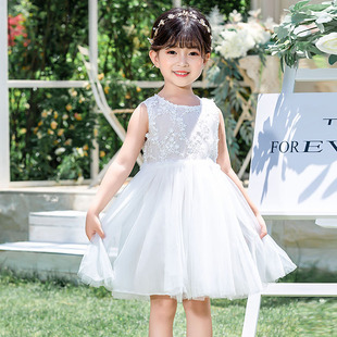 女童连衣裙夏装2021洋气儿童女孩花童裙白色蓬蓬纱裙礼服公主裙子