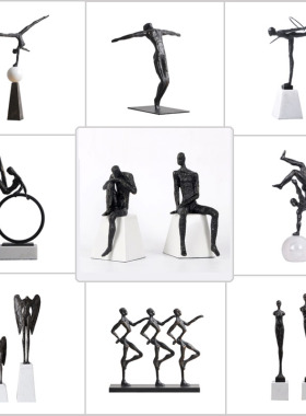 新中式铁艺雕塑摆件m样板房酒店软装饰工艺品电视柜茶几创意摆设