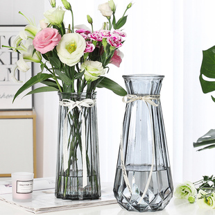 特大号两件套玻璃花瓶透明水培富贵竹百O合花瓶客厅插花瓶摆