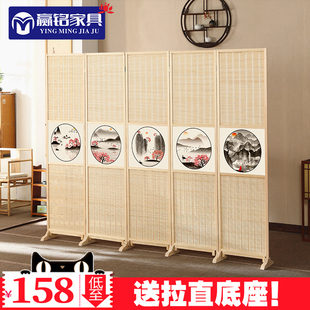 屏风移动折屏隔断花鸟简约客厅卧室田园实木竹子屏风玄关 高端日式