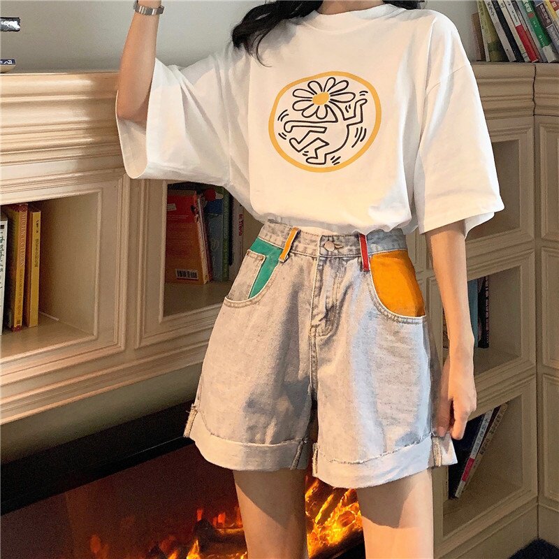 现货可盐可甜高腰网红显瘦牛仔短裤女大码胖mmR甜辣风穿搭宽松热