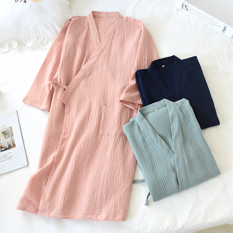 睡袍男女士睡衣春夏秋季纱布绉布日式和服浴袍薄款家居服夏天