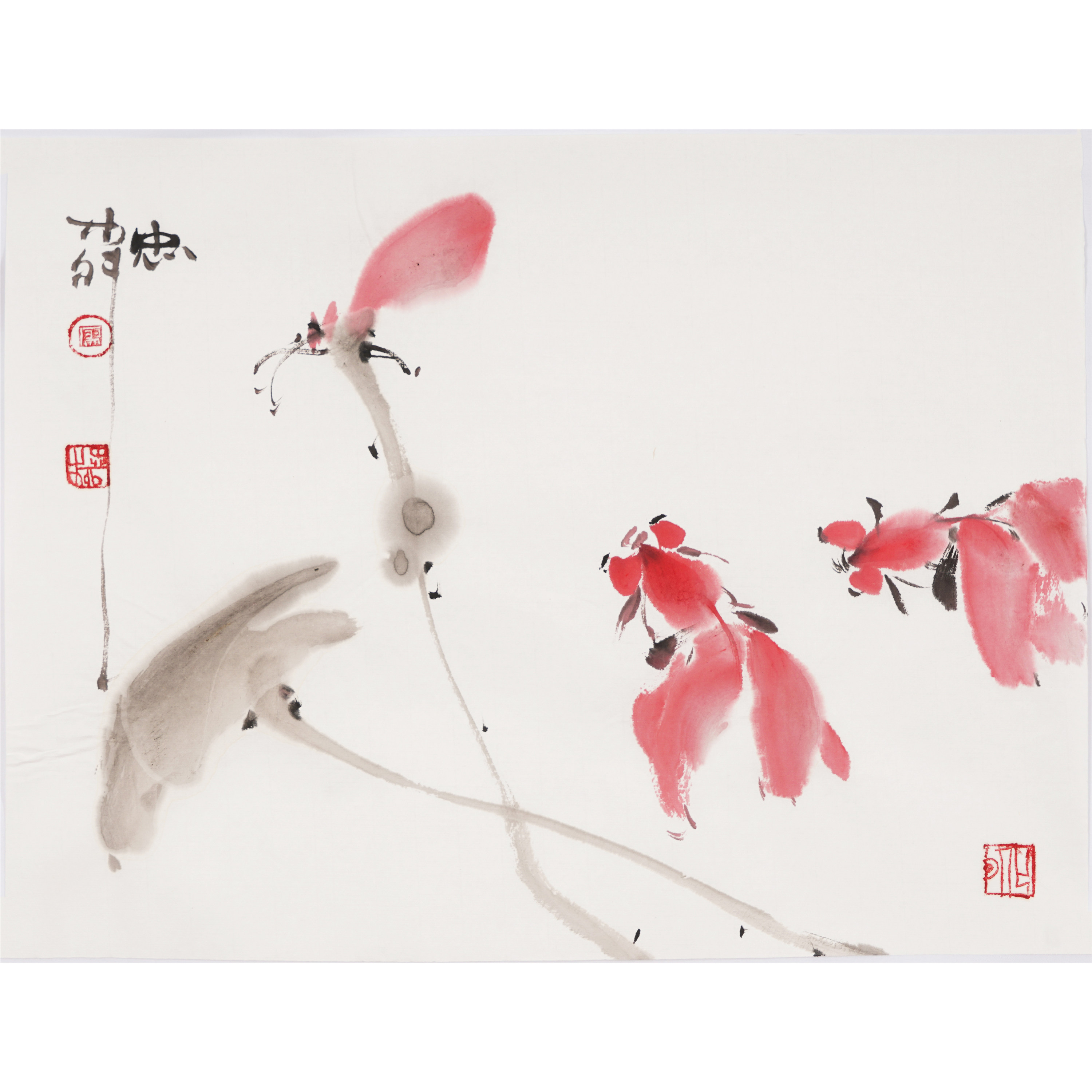 四尺开六 国画手绘小品花鸟字画柿子 茶楼写意水墨廖忠柳00012