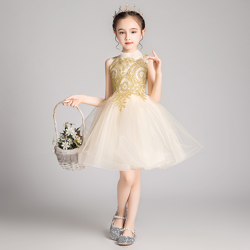 公主裙女童洋气小女孩花童v主持人礼服儿童钢琴演出服表演短款夏