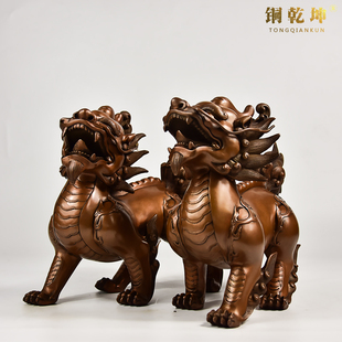 紫銅貔貅擺件一對純銅辦公室客廳工藝品家居飾品房間桌面擺設禮品
