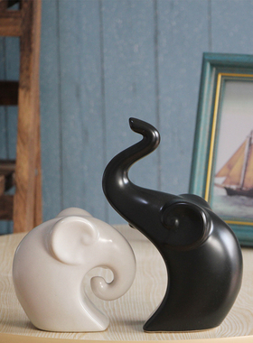 北欧现代工艺品摆设结婚礼品装饰品陶瓷摆件 黑白U情侣象客厅桌面