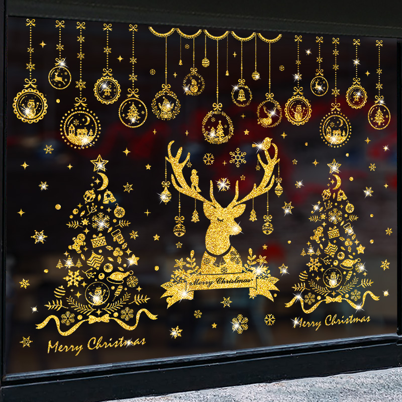 圣诞节装饰用品场景布置店铺铺橱窗饰品玻璃贴纸圣诞麋鹿窗户贴画图片