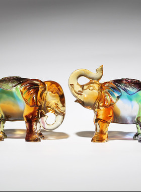 琉璃招财大象摆件一对工艺品乔迁开业礼品办公室客厅酒柜家居装饰