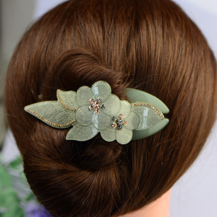 中年妈妈头饰特大号盘发双花鸭嘴夹子 抓发夹成人女士三齿发卡子
