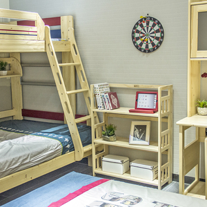 新品折叠实木书架简易落地置物架桌面上多L层收纳简单现代儿童客