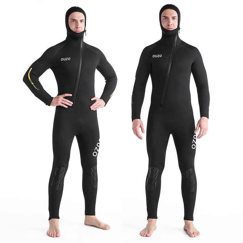 5mm潜水服男士前拉链连体带帽加厚保暖潜水衣冬泳衣冲浪衣浮潜服