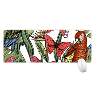 花植物叶子白色鸟蝴蝶超大号游戏办公防滑锁边鼠标垫80x30cm