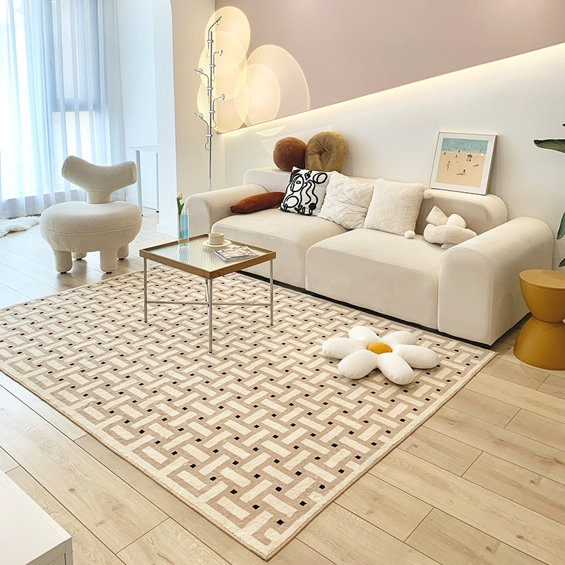 法式复古风满地钱眼客厅地毯北欧简约现代中古茶几地W毯卧室床边