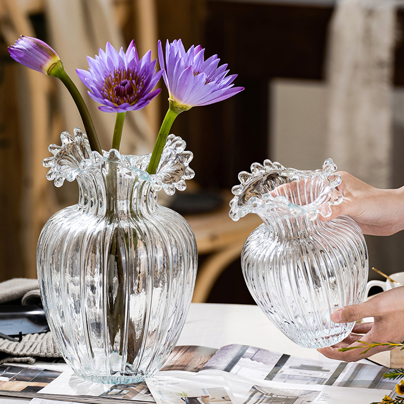 轻奢创意北欧ins浪花口玻璃x花瓶透明欧式水养插花客厅装饰品摆件
